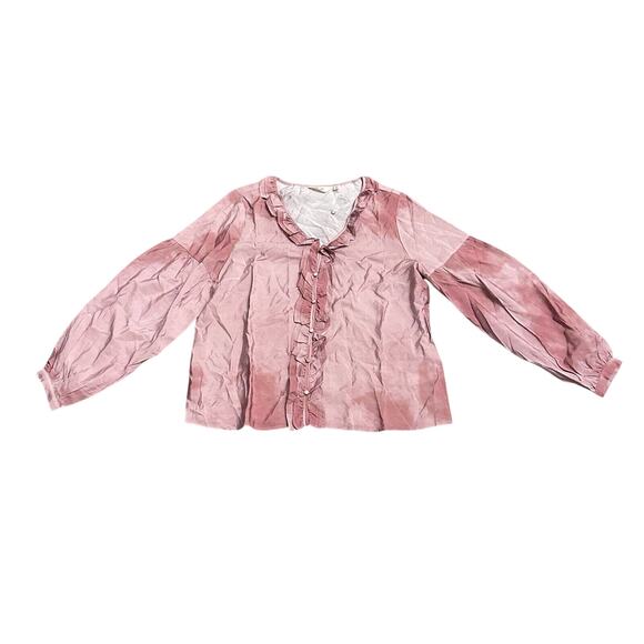 Me Jennie Garth Ruffle Neckline-Shell Pink Peasant Blouse Sz M Romantic Boho - Picture 3 of 11